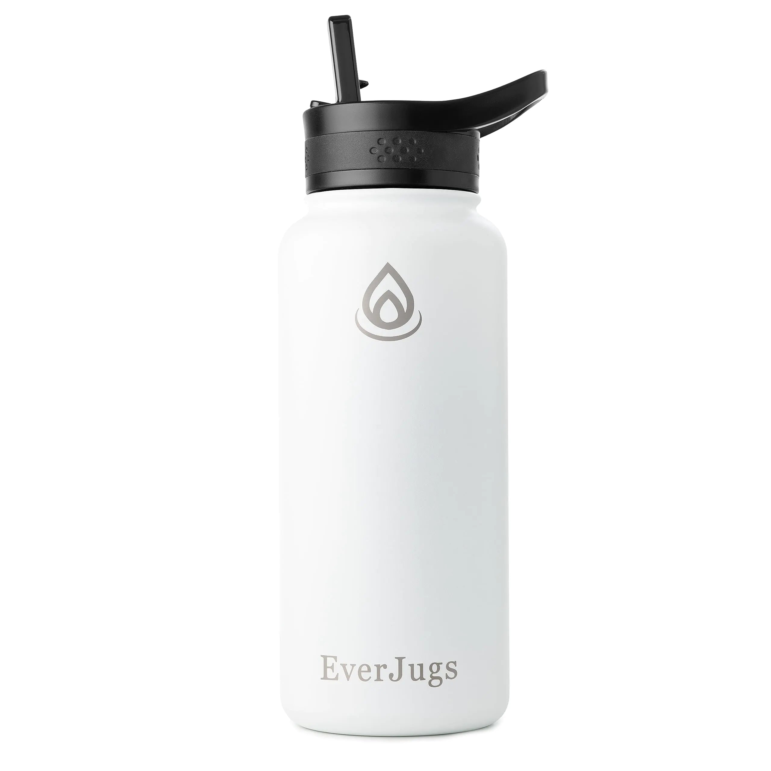 EverJugs Water Bottle - 32 Oz Wide Mouth Premium Stainless Steel Bottle with Straw Lid Double Walled Vacuum Insulated Thermo Mug Metal Flask Leak Proof Eco-Friendly